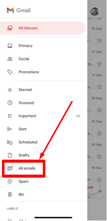 all mail on gmail app