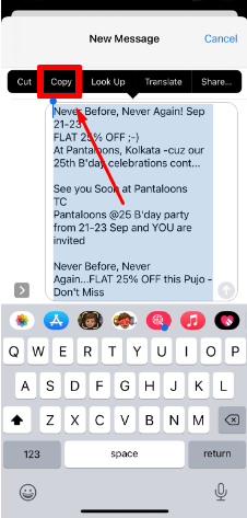 select messages and copy