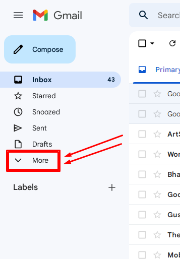 gmail more option on sidebar